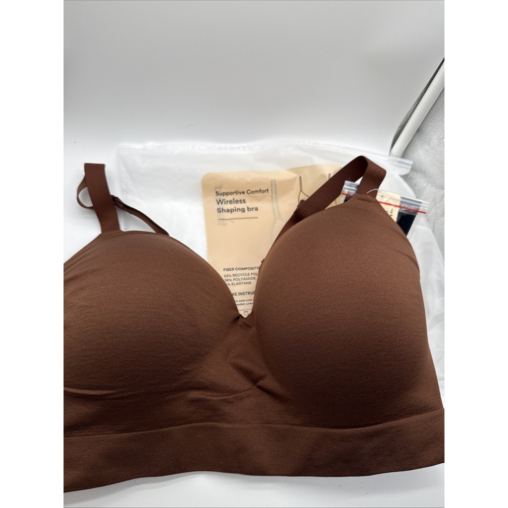 Truekind #10210 Wireless Shaping Bra Womens 2XL Padded T Shirt Comfort NWT Brown